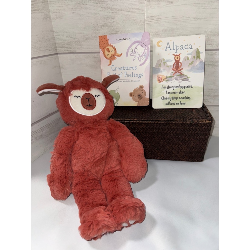 Slumberkins Alpaca Kin Plush Rust Red Creatures Full of Feelings Book & Card Set